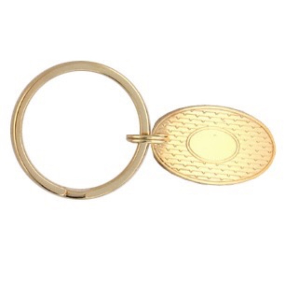 Gold Electroplate Keyring Struck Pattern Oval Tag